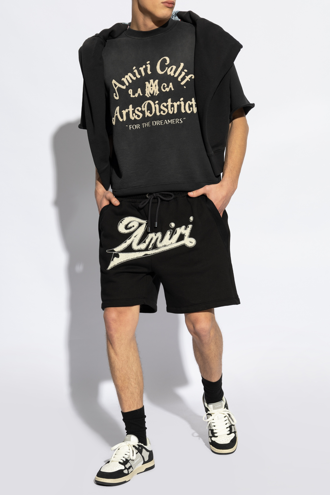 スニーカー AMIRI AWFOSR1114 Sneakers Crystal satin skel top low AMIRI Skel Top Low Evening Sand Crystal (Women's